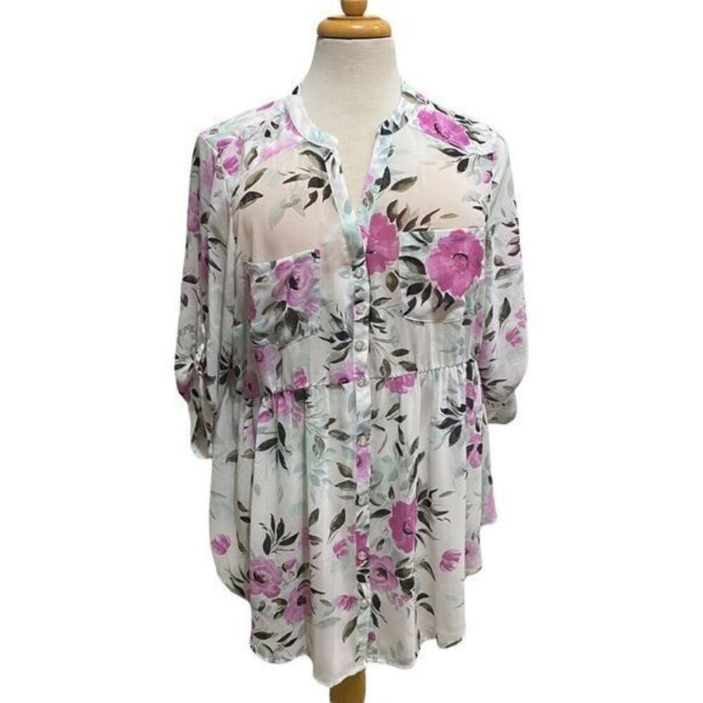 Torrid Sheer Floral 3 Quarter Sleeve Top NWT